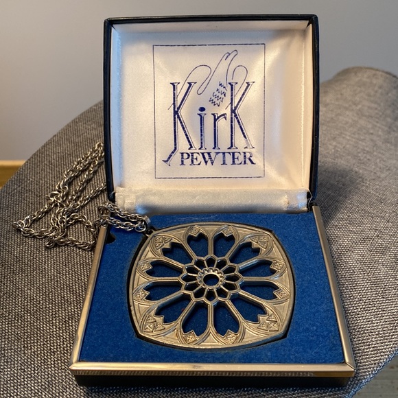 Kirk Jewelry - 1976 Kirk Pewter Rose Window Necklace